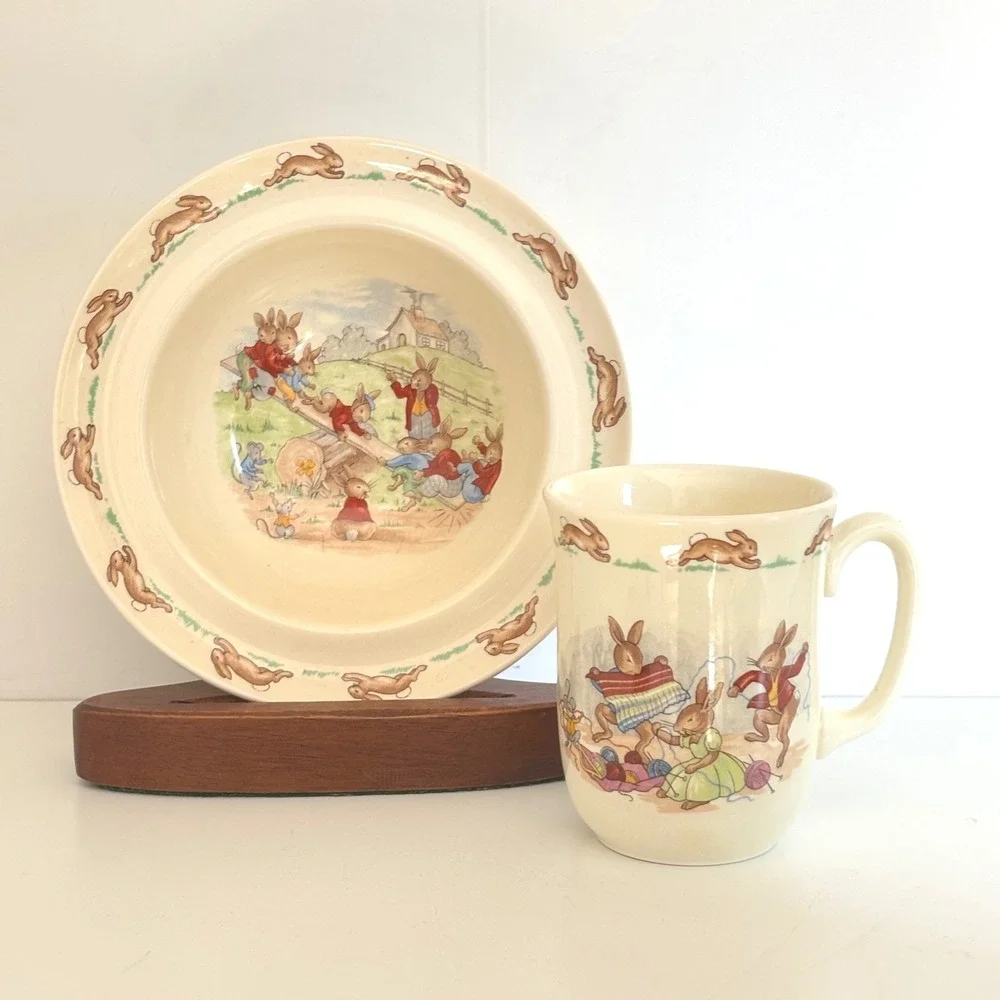 Royal Doulton Bunnykins Bowl and Mug Set Vintage English China Nursery Ware